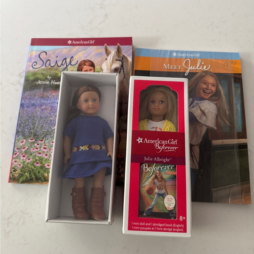 American Girl Mini Dolls Saige and Julia with Books